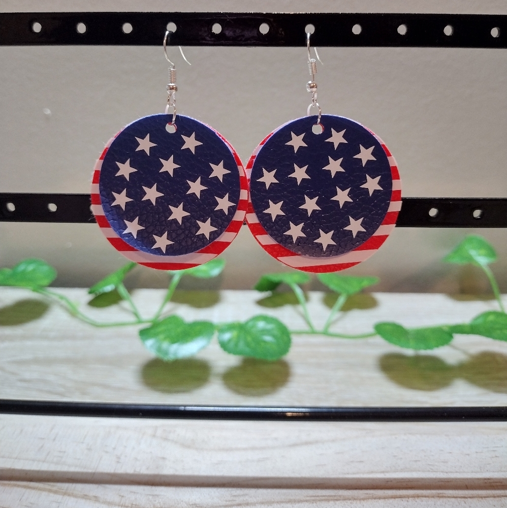 Handmade Faux Leather Patriotic Layered Earrings